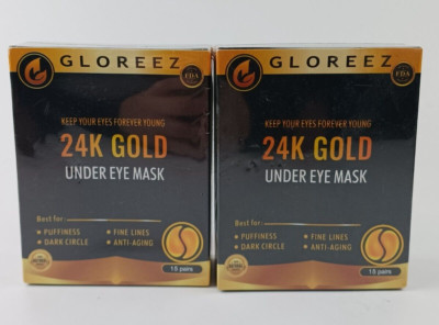 2 PACK GLOREEZ 24K GOLD UNDER EYE MASK 15 PAIRS KEEP YOUR EYES FOREVER YOUNG