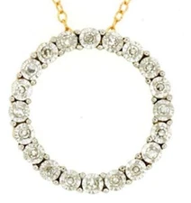 ESTATE .16CT DIAMOND 14KT 2 TONE GOLD 3D CLASSIC CIRCLE OF LIFE LOVE NECKLACE