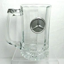 Mercedez Benz Mug Pewter Emblem Logo Clear Glass Stein Car Automobile