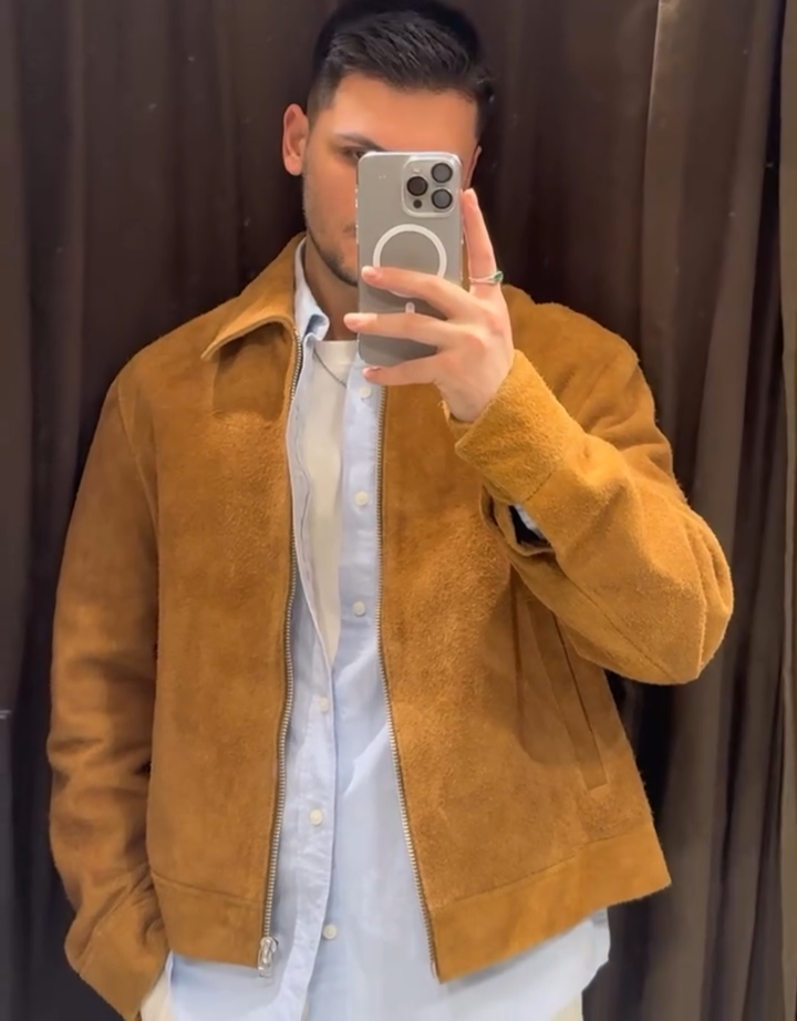 Zara Limited Edition Suede Leather Jacket Camel Brown Size L Large