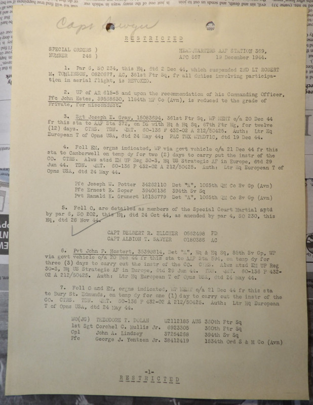 WWII 1944 Albion T Sawyer 361st 1184th 1065th 394th Court Martial 85th 360th +