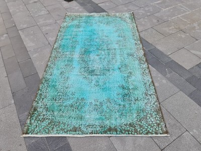 Vintage Turkish Overdyed Rug 4x7 Anatolian Handmade Wool Oushak Carpet