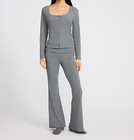 express small Square Neck Long Sleeve Snap Button Pajama Top & bottom both GRAY. — photo 1