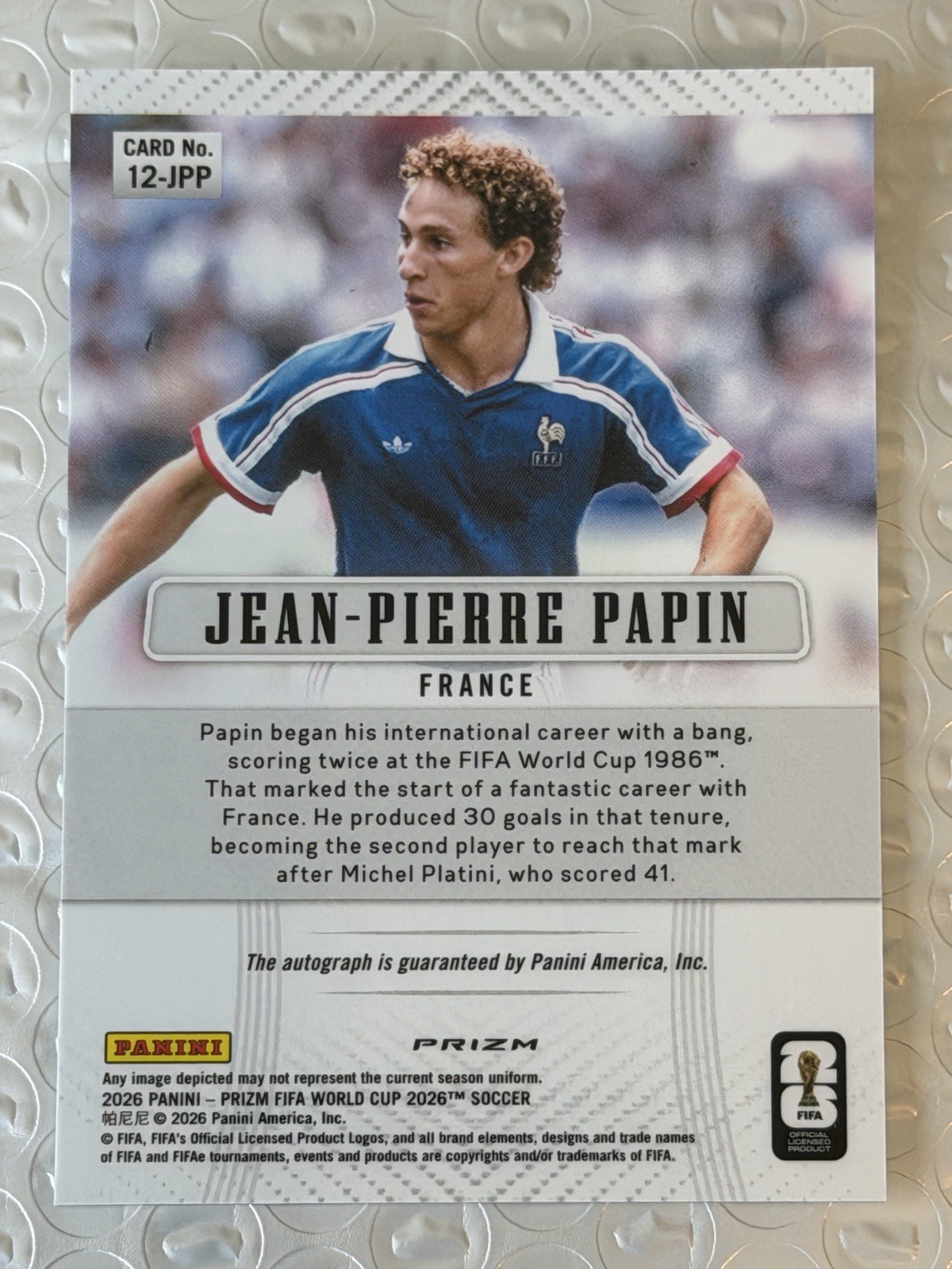 Panini 2026 Prizm FIFA World Cup Jean-Pierre Papin France Auto #12-JPP view 2