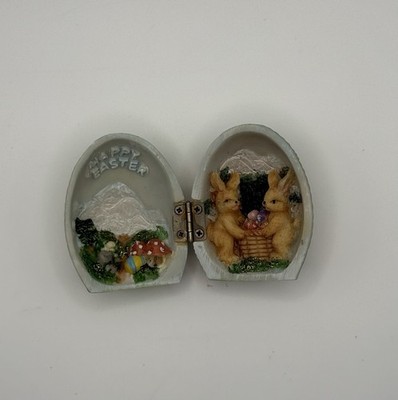 Vintage 3D Miniature Rabbit Hinged Easter Egg Hand Painted Holiday Trinket Box
