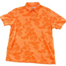 Tommy Bahama Polo Shirt Large Orange Tropical Hibiscus Floral Print Golf
