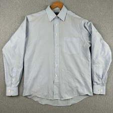 Vintage 80s Giorgio Armani Button Up Mens 15.5 Blue Striped Le Collezioni