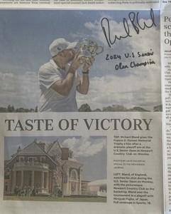 ⛳️RICHARD BLAND 2024 US SENIOR OPEN CHAMPIONSHIP SIGNED FRONT PAGE w/ Inscr