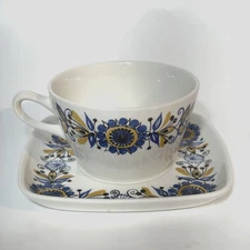 Vtg Figgjo Flint Cup & Saucer Norway Turi Design Grill Blue Yellow Floral 6 oz