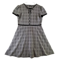 Karl Lagerfeld Paris Black White Tweed Pearl Button A-line Dress Bow Chanel 12
