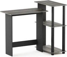 Abbott Corner Computer Desk with Bookshelf, French Oak Grey/Black