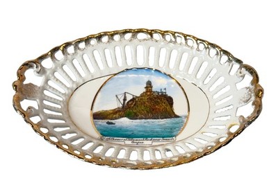 SEASIDE OREGON ORE Antique LIGHTHOUSE Souvenir PAINTED TRINKET DISH PLATE