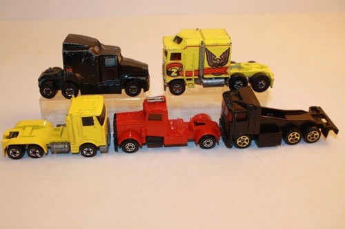 Five Vintage 1970's - 1990's Hot Wheels Semi Trucks THUNDER ROLLER / LONG HAUL
