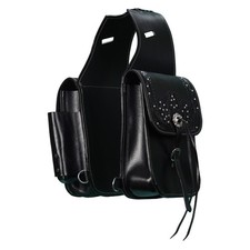 Western Handmade Floral Carved Leather Horse Saddle Bag Black Single Strap Buckl