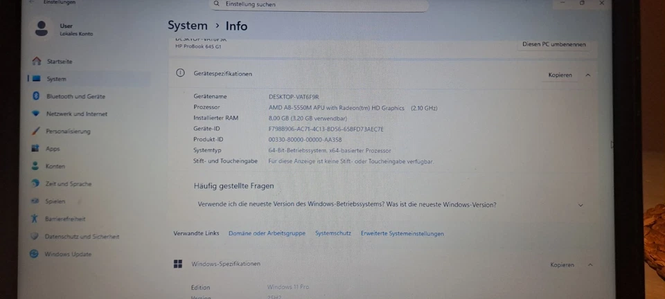 HP ProBook 645 G1 14" HD AMD A8-5550M 8GB 128GB SSD Windows 11 MS-Office Pro - Bild 3 von 4
