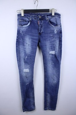 Dsquared2 Slim Blue Distressed Paint Splatter Cotton Button Fly Jeans Size 46