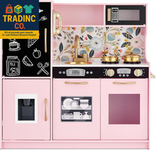 Pretend Play Kitchen Wooden Toy Set for Kids W/Realistic Design, Telephone, Uten