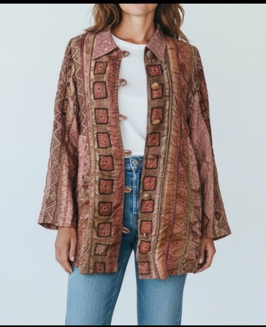 URU Silk Patches Patchwork  Button Tunic  Jacket … - image 1