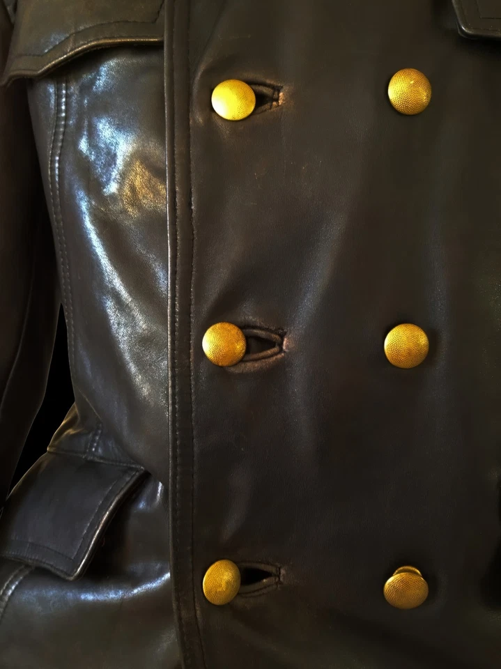 40s WW2 GERMAN LUFTWAFFE Leather POLICE PATROL OFFICERS Trench WW1 Coat Jacket L - Image 4 of 4
