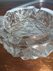 Vintage Cut Glass Crystal Ashtray  Heavy 5.5” Round