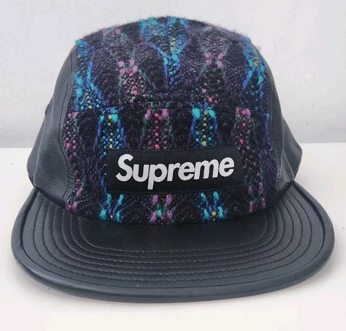 Casquette de camp FW13 Supreme Diamond Magee tweed laine cuir chapeau boîte logo vintage 2013