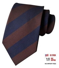 Men's Gingham Check Stripe Pattern Ties Business Formal One Size Navy Brown