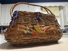 Vintage Bamboo sisal rope tartan  Picnic Basket 