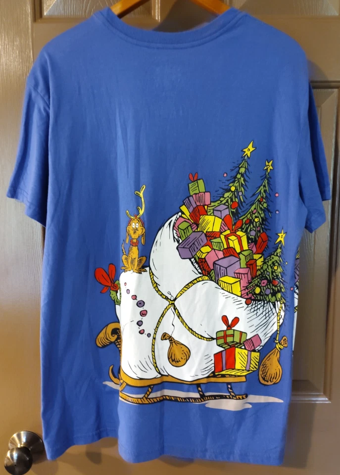 The Grinch T Shirt Mens Sz L Blue Christmas Dr. Seuss Double Sided Graphic - Image 3 of 4