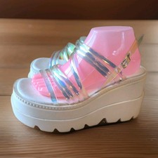Cape Robin Sz 9 White Flatform Chunky Strappy Holographic Sandals Bratz Y2K Lug