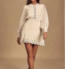 NWT Lulus Lust or Love Cream Embroidered Lace Long Sleeve Dress Women s XS