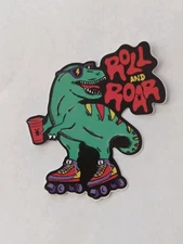 Dutch Bros Coffee Sticker August 2024 Roll And Roar Dinosaur T-Rex Roller Skates