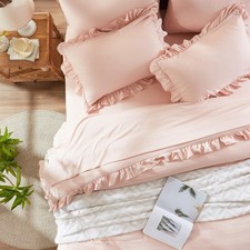 Full Comforter Set 7 Piece, Pink Bed in a Bag with Shams, All Season Ruffle S...
