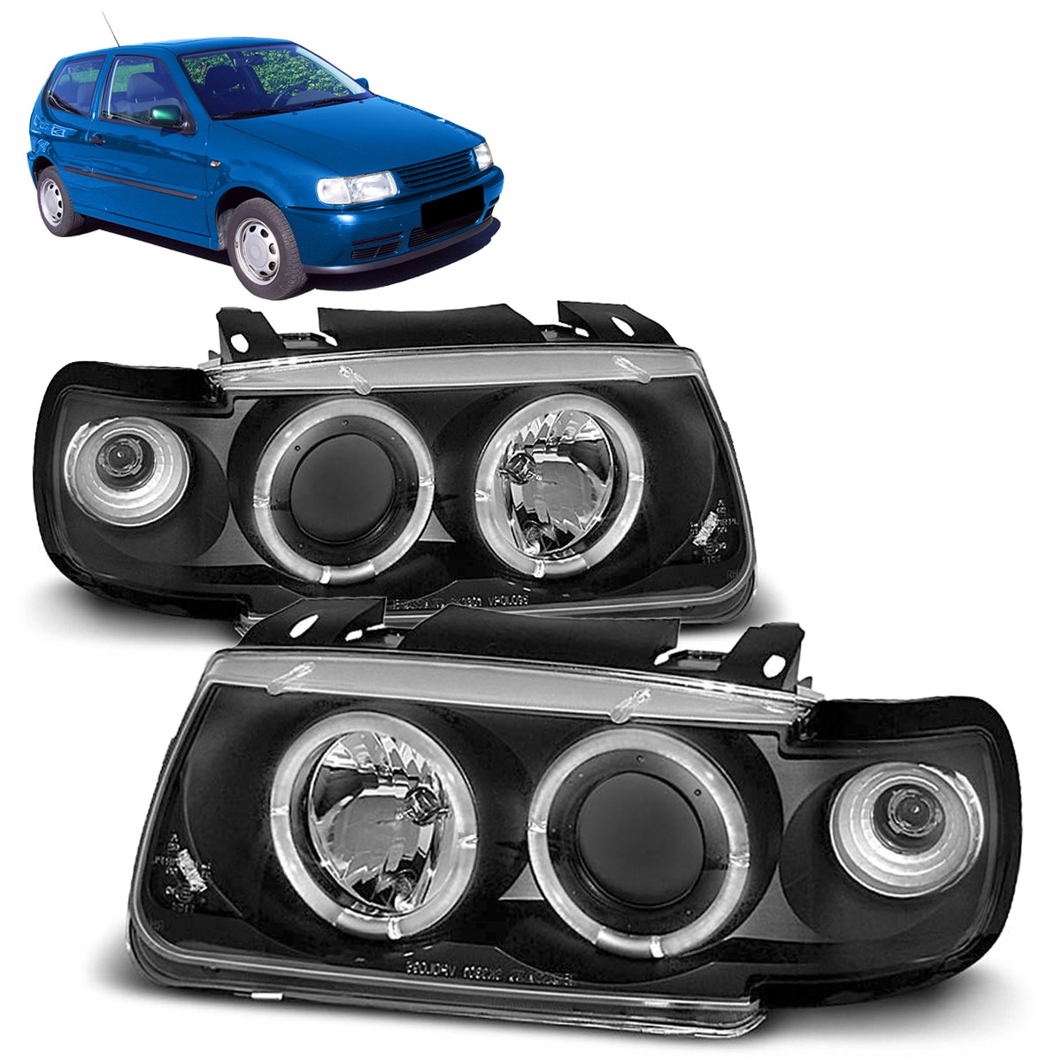 Phares Angel Eyes Polo 6N noirs pour remplacer des optiques jaunes et ternes