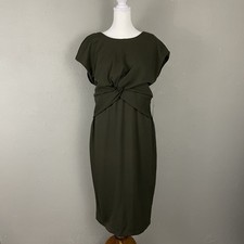 NEW Express $78 Knit Dress Size L Green Twist Front Cap Sleeve Midi Womens