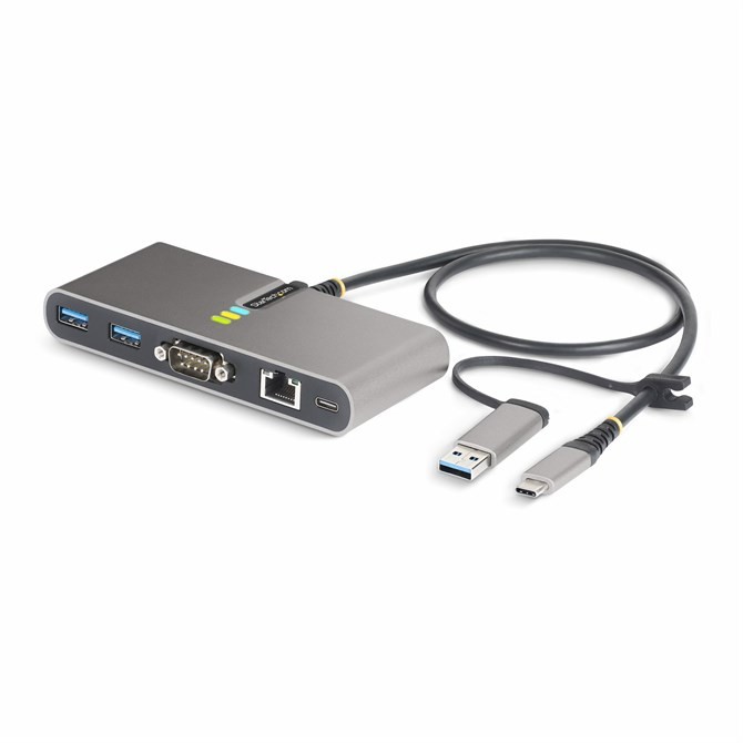 StarTech.com 2-Port USB-C Hub with Ethernet and RS-232 Attached USB-C to USB-A D