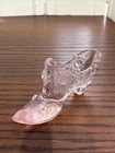 Vintage Fenton Pink Art Glass Cabbage Rose Glass Shoe Boot Slipper