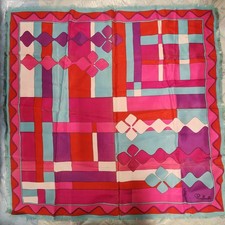 Vintage Silk Raffaello Scarf 34"x34" Vibrant colors, Retro, Fringed Edge