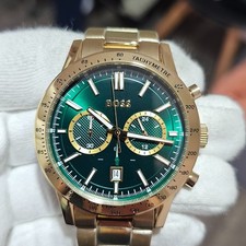 NEW BOSS 1513923 MEN'S WATCH GOLD BRACELET GREEN DIAL GOLD CASE