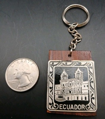 Vintage Wooden and Metal Keyring from Ecquador GPC