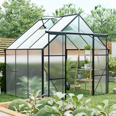 #ad 8X6 FT Polycarbonate Walk in Greenhouse with Double Door amp; Sliding Door Black $379.99