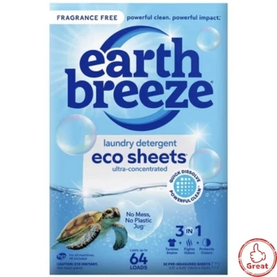 Earth Breeze Laundry Detergent Sheets - Fragrance-Free, 32ct (64 Loads)