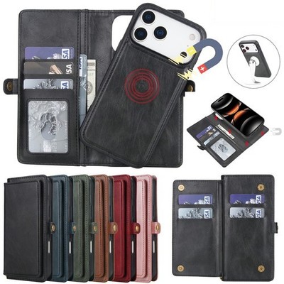 Removable Magnetic Leather Wallet Cover For iPhone 17e 17 16 15 14 13 12 Pro Max