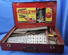 Vintage 1948 Gilbert Erector Set No. 6 1/2 Metal Box and Pieces Well Used