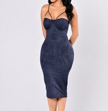 Fashion Nova Rich Like Suede Dress ‘Navy’ Size Medium