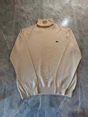 Pull Lacoste Col Roulé, Laine, Beige Sable Crème, Maille Fine, Logo Brodé - Photo 1/4