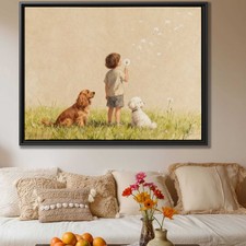 Watercolor Floral Still Life Dog Canvas Print Cavalier Spaniel Wall Art Decor