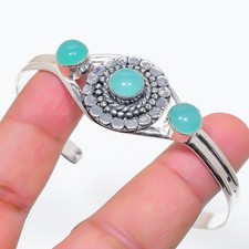 Aqua Chalcedony Gemstone 925 Sterling Silver Adjustable Cuff Bracelet For Gift