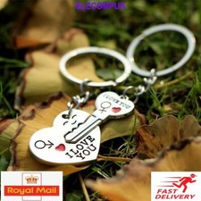 I LOVE YOU  Keychain Heart Key Ring. Lovers Couples dual Key Rings. Engravable.