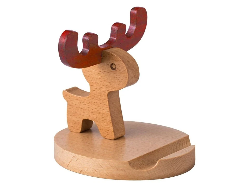 Soporte para teléfono celular, soporte de madera con forma de ciervo, perro y le - Image 2 of 4