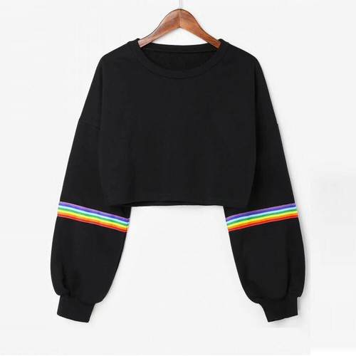 Women Long Sleeve Striped Crop Short 